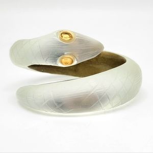 Alexis Bittar Carved Lucite Snake Wrap Bangle Bracelet w Swarovski Crystal Eyes